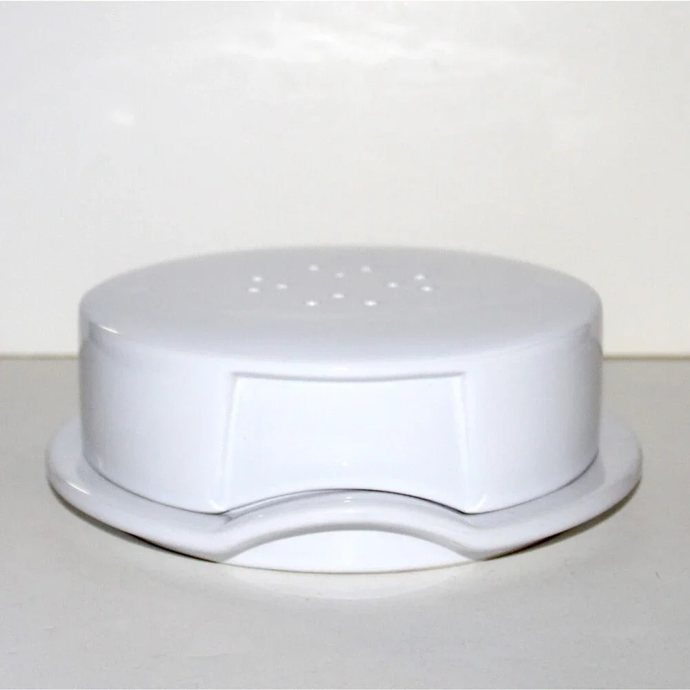 Crate & Barrel Brie Cheese Baker with lid serving plate white stoneware dish
